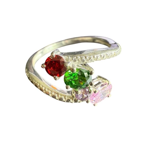 Sterling Silver Multicolor Simulated Gemstone Ring 10 - Picture 2 of 7